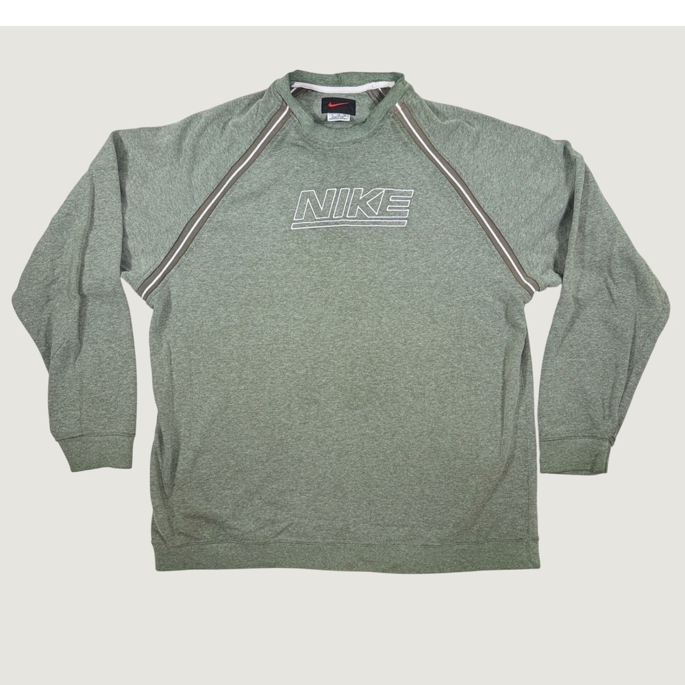 Vintage 90s Nike Spellout Crewneck Sweatshirt XL Sage Green Center Embroidered - Picture 2 of 16